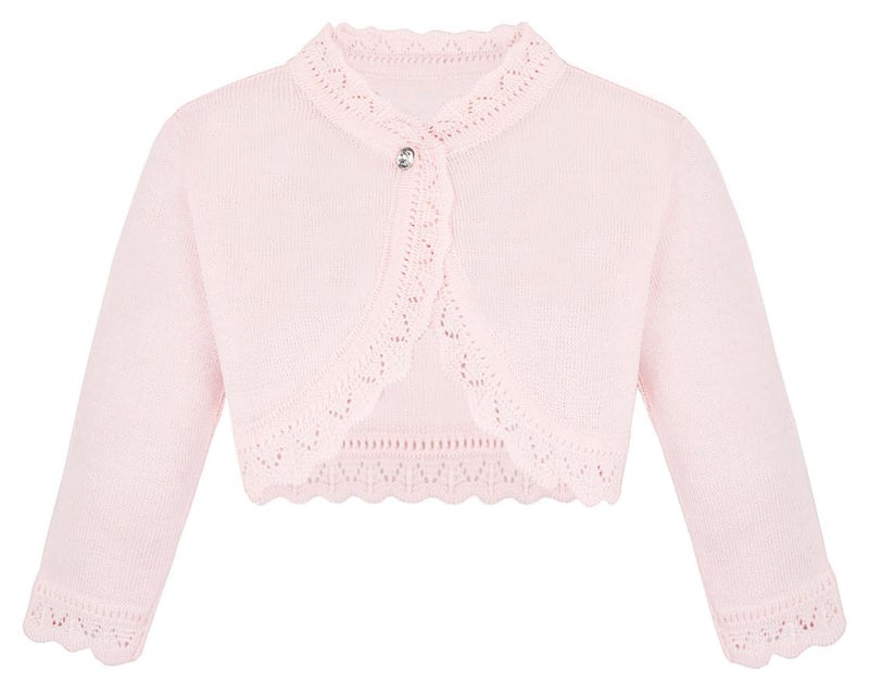 Lilax Little Girls' Knit Long Sleeve Button Closure Bolero Cardigan Shrug 3T Pink - Image 1